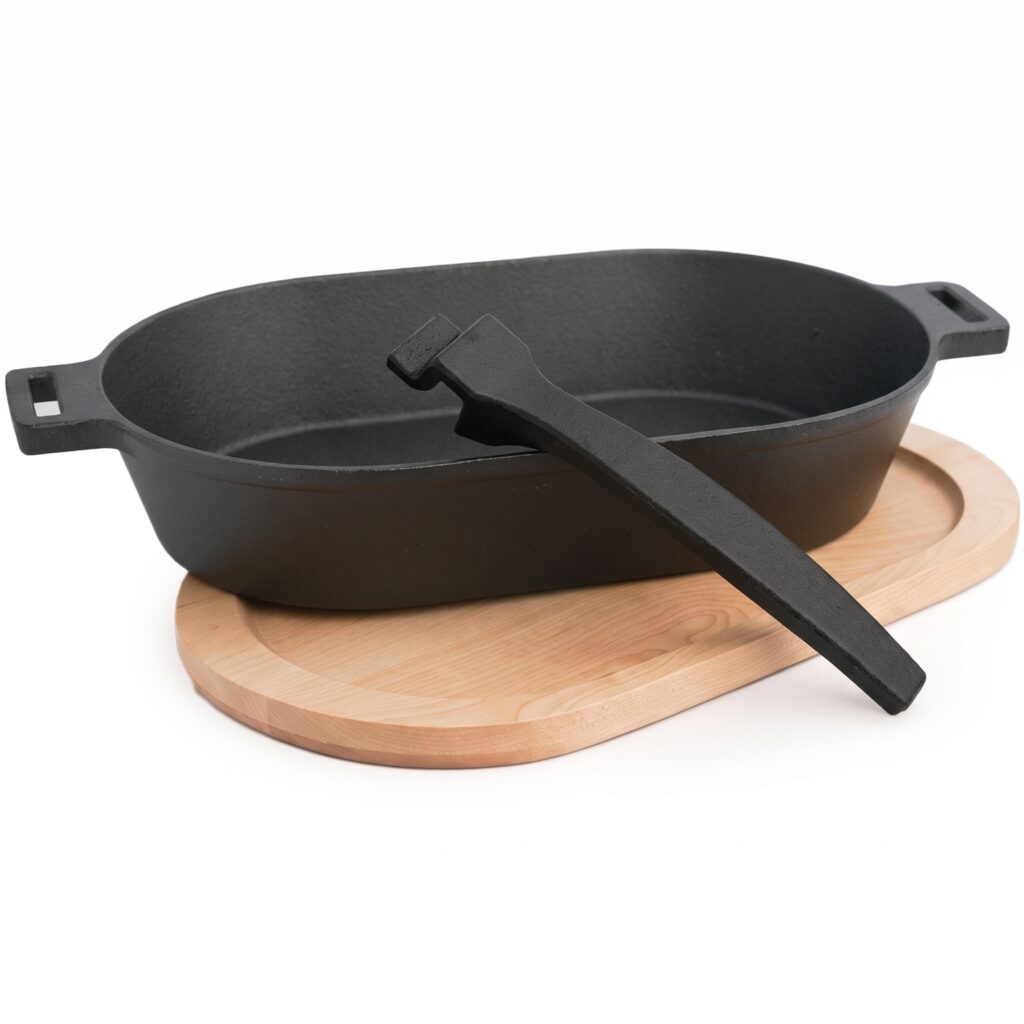 Oval Cast Iron Sizzling Plate with Wooden Base and Removable Handle JTFS-S30