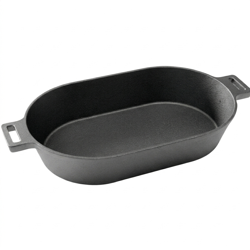 Oval Cast Iron Sizzling Plate with Wooden Base and Removable Handle JTFS-S30