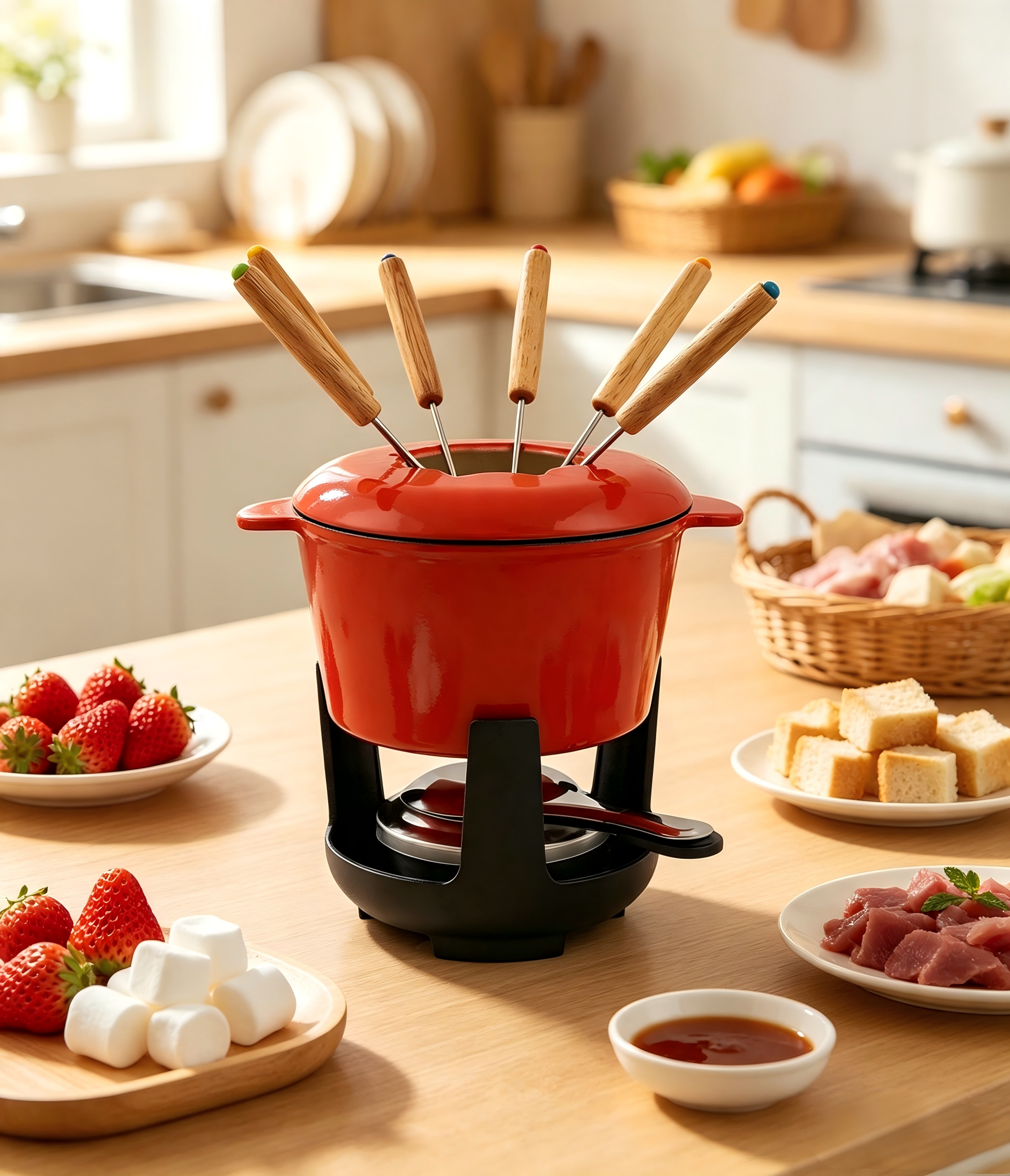 Enameled Cast Iron Cheese Fondue Pot/Sauce Pan/JTFP-002