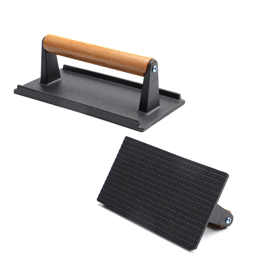 Rectangular Cast Iron Grill Press with Wooden Handle JTGP-455