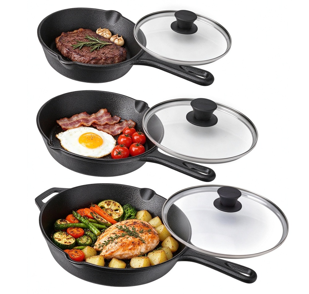 Cast Iron Cookware Skillet Set JTPS-6 PCS SET