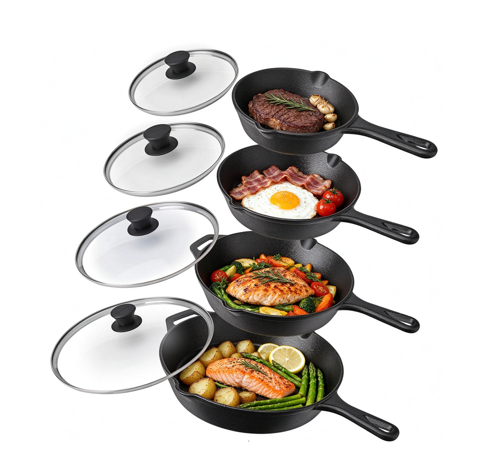 Cast Iron Cookware Skillet Set JTPS-8 PCS SET