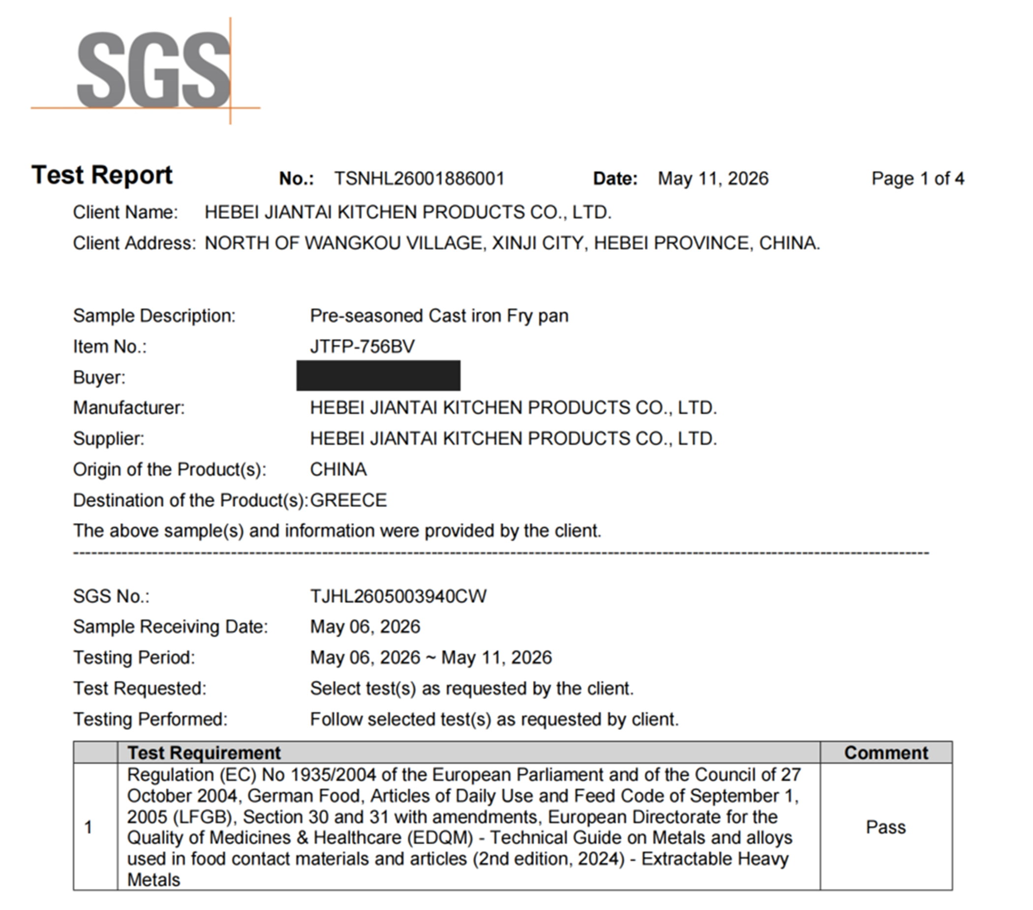 LFGB Test Report document